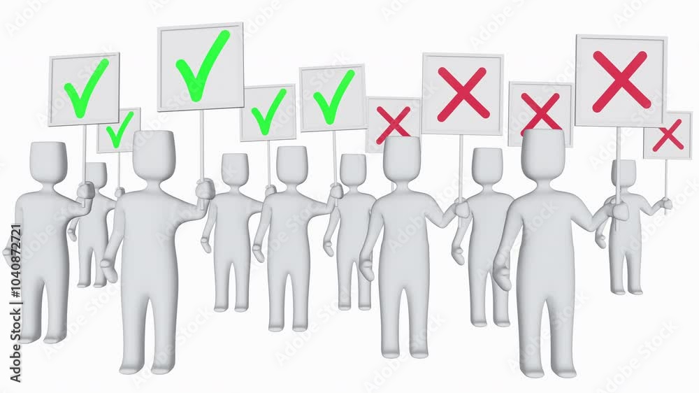 Two Groups of 3D Men with Posters with Green and Red Check Marks in Horizontal Loopable 4K 3D Animation Stock Video Two Groups of 3D Men with Posters with Green and Red Check Marks in Horizontal Loopable 4K 3D Animation Stock Video