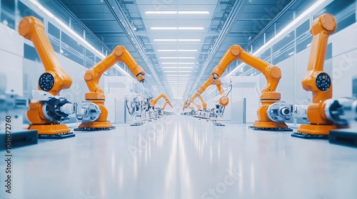 A high-tech AI-powered smart manufacturing system for customized production, modern factory floor with robotics and AI for on-demand production and quality control, Customized Manufacturing style