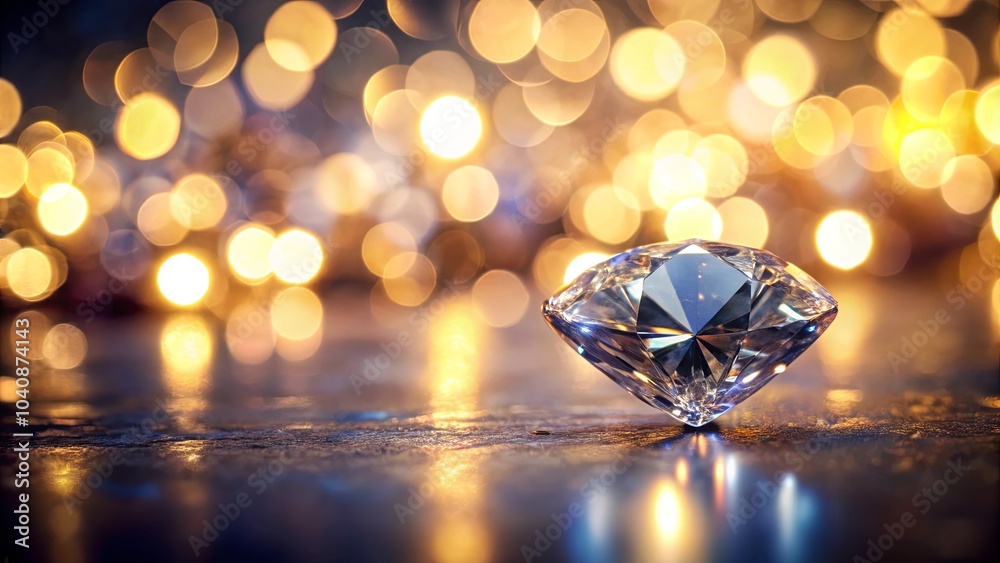 A single, perfectly cut diamond resting on a surface reflecting the warm glow of countless soft lights. A single, perfectly cut diamond resting on a surface reflecting the warm glow of countless soft lights.