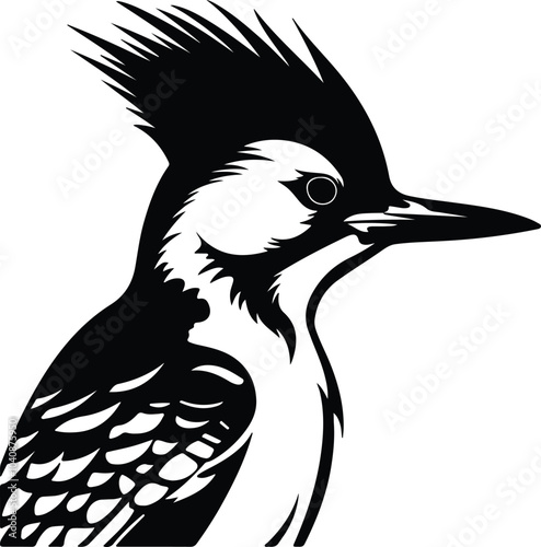 Black silhouette of woodpecker head photo