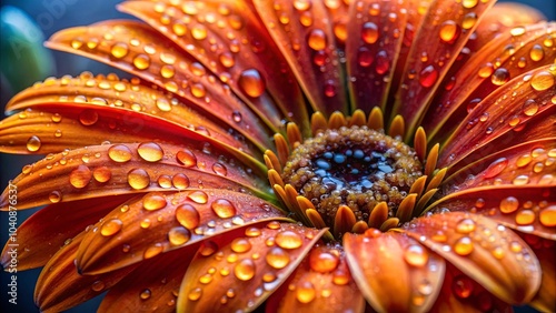 A close-up of a vibrant orange flower with water droplets adorning its petals, showcasing the beauty of nature's delicate details.