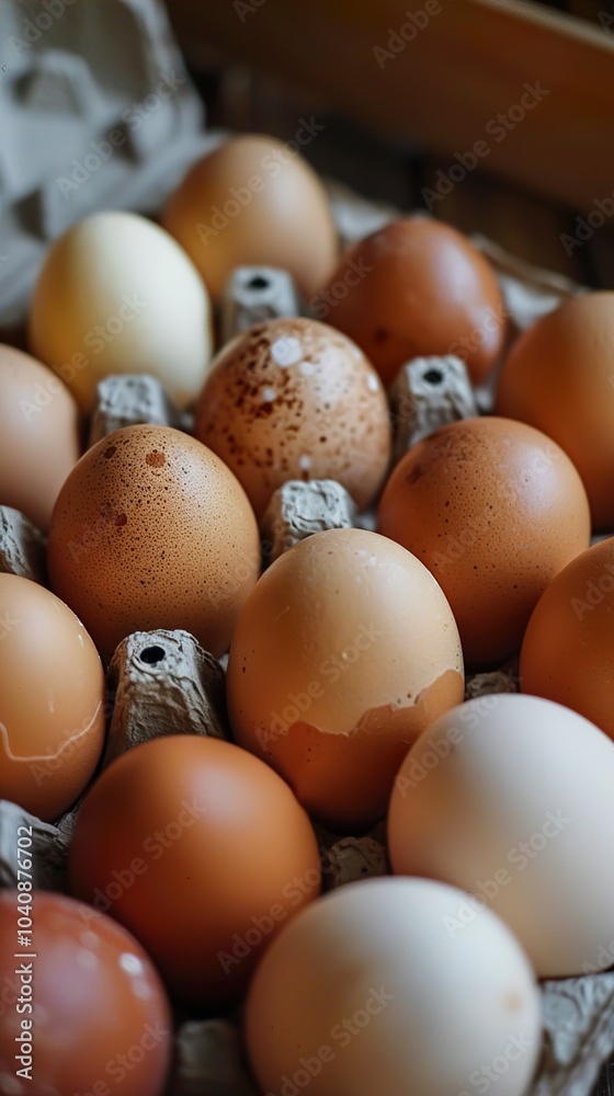 Close-up of Fresh Brown and White Eggs in a Carton Close-up of Fresh Brown and White Eggs in a Carton