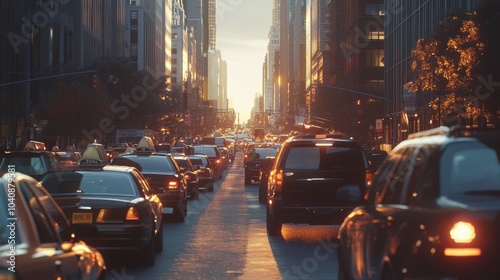 Urban Sunset Traffic in a Busy City photo