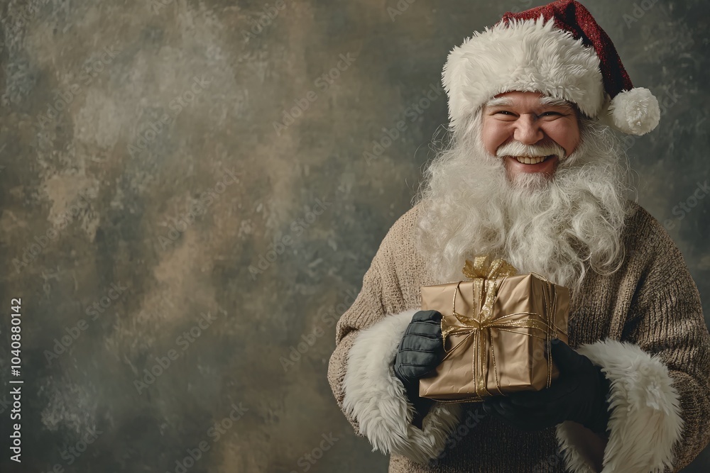 Obraz premium Joyful figure holding a gift with a warm smile