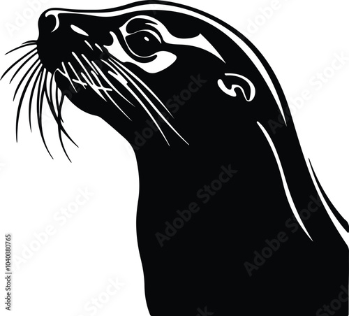Black silhouette of California sea lion head