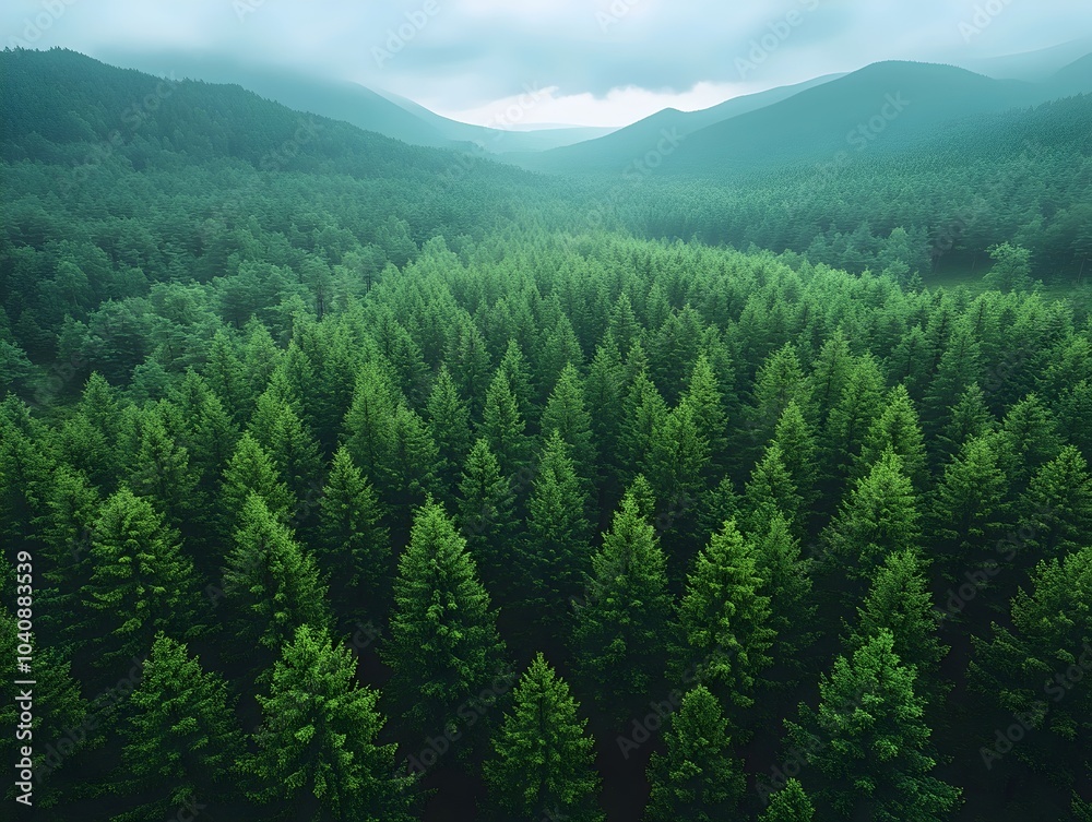A breathtaking aerial view of a lush green forest, showcasing a dense arrangement of evergreen trees under a moody sky, creating a tranquil atmosphere. A breathtaking aerial view of a lush green forest, showcasing a dense arrangement of evergreen trees under a moody sky, creating a tranquil atmosphere.