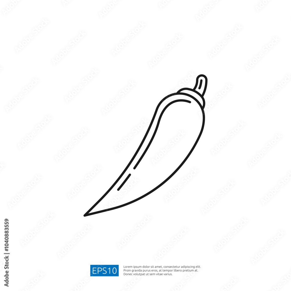 The image features a simple line drawing of a chili pepper, emphasizing its elongated shape and distinctive curved tip. The image features a simple line drawing of a chili pepper, emphasizing its elongated shape and distinctive curved tip.