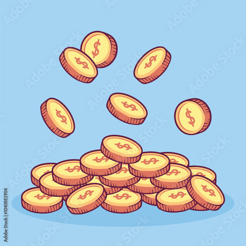 Coins stack vector illustration, flat coin money stacked icon flat, golden penny cash pile, treasure heap isolated