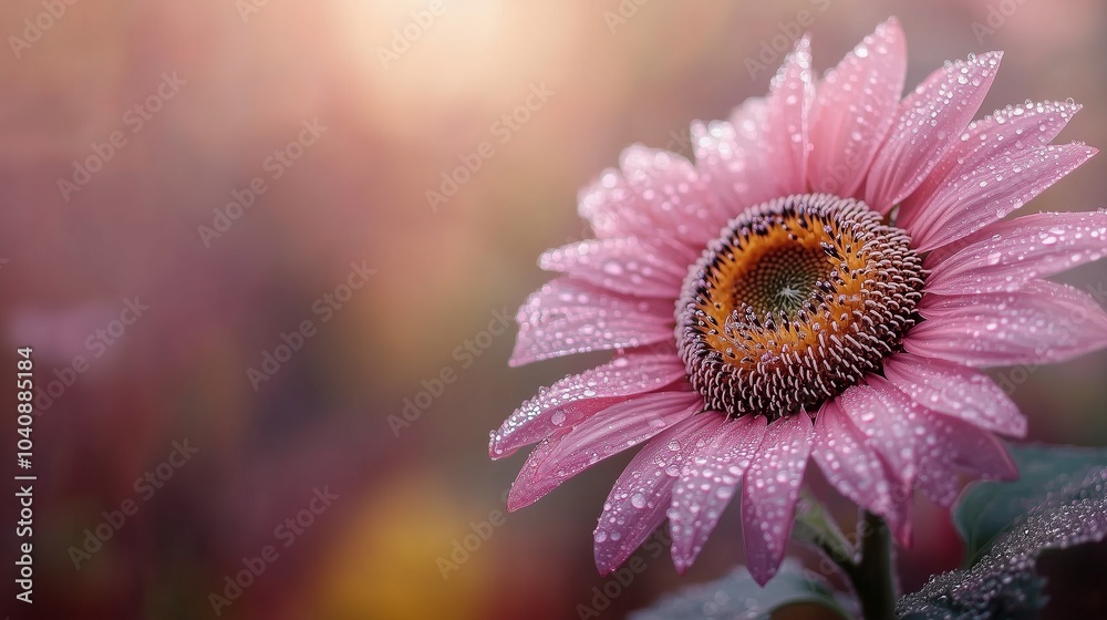 Obraz premium Beautiful Pink Flower with Dew Drops in Soft Focus
