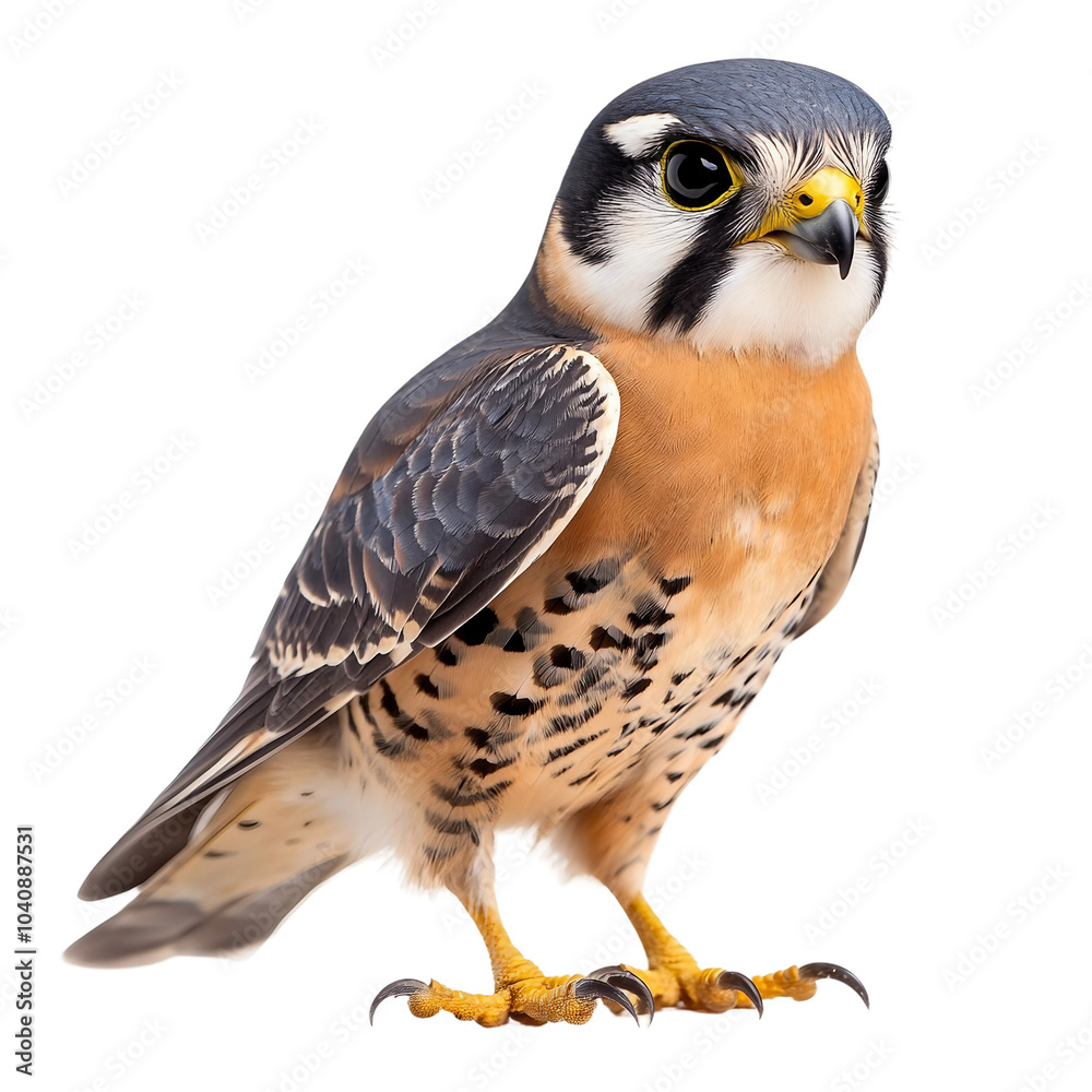 Fototapeta premium Detailed Closeup Photography of a Standing American Kestrel Bird, Elegantly Isolated on Transparent Background