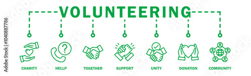 Volunteering banner web icon vector illustration concept for volunteer aid assistant with icon of charity, help, together, support, unity, donation, and community