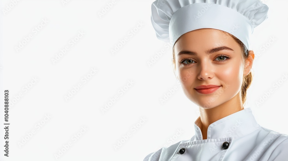 Smiling female chef in uniform, a portrait of culinary expertise and passion for food Smiling female chef in uniform, a portrait of culinary expertise and passion for food