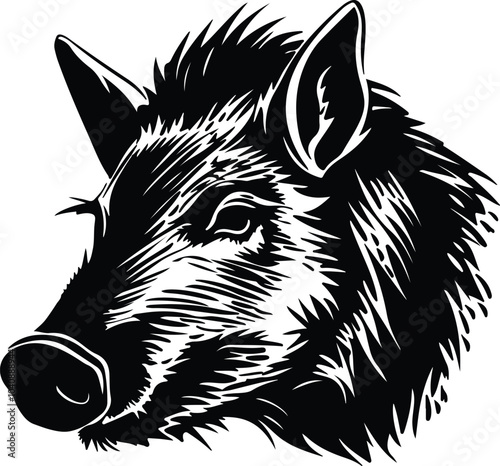Black silhouette of collared peccary head