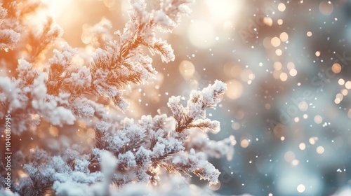 Winter's embrace, a closeup of snowcovered tree branch in serene beauty photo