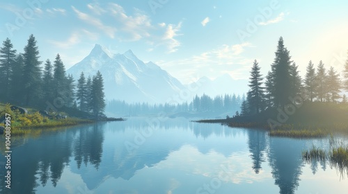 Tranquil mountain lake reflecting the azure sky, a scenic landscape for nature enthusiasts