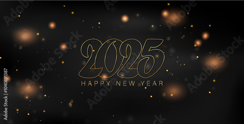 Exquisite gold design for New Year 2025 on black, highlighting the joy and elegance of the upcoming year