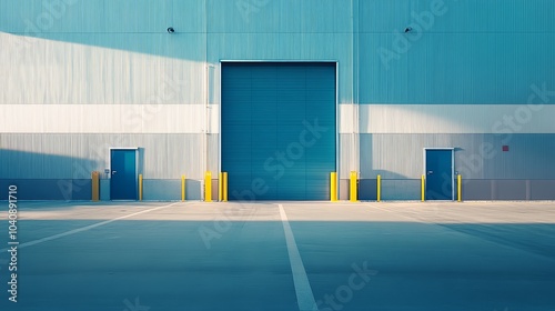 Vibrant blue building with a sunny yellow door, playful contrast in architectural design photo