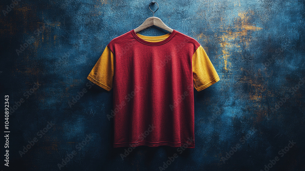Yellow and red short sleeves hanging on the hanger Yellow and red short sleeves hanging on the hanger