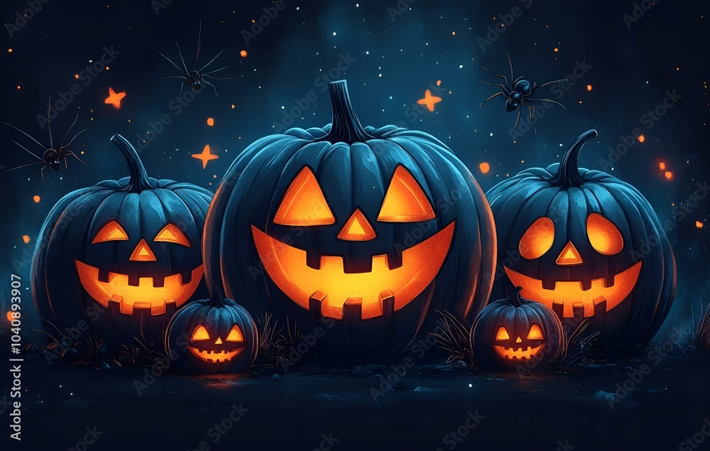 Glowing Jack-o'-Lanterns with Unique Expressions.
Glowing Jack-o'-Lanterns with Unique Expressions.