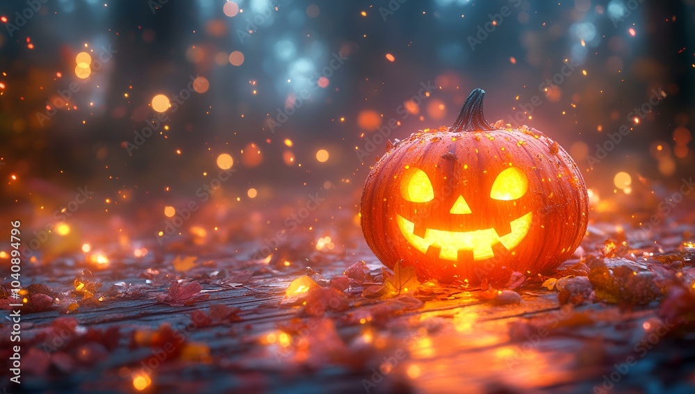 A Pumpkin with a Glowing Face.
A Pumpkin with a Glowing Face.