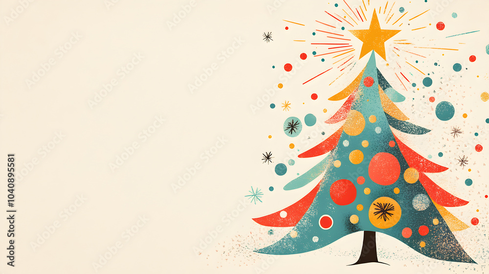 Fototapeta premium una ilustracion de un arbol de navidad colorido y abstracto con un fondo con espacio de copia para diseño de tarjeta para celebraciones navideñas