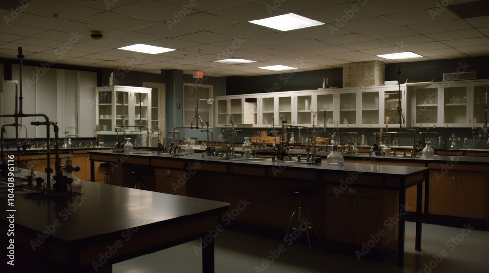 Modern Science Laboratory Interior at Night Modern Science Laboratory Interior at Night