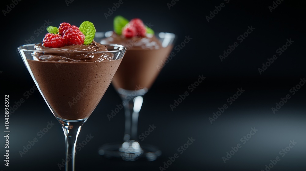 Chocolate Mousse with Berries in Elegant Glasses Chocolate Mousse with Berries in Elegant Glasses