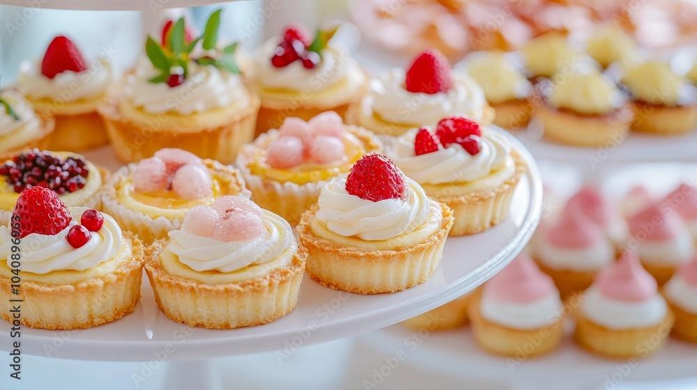 Freshly Decorated Cupcakes on a White Display Stand Freshly Decorated Cupcakes on a White Display Stand