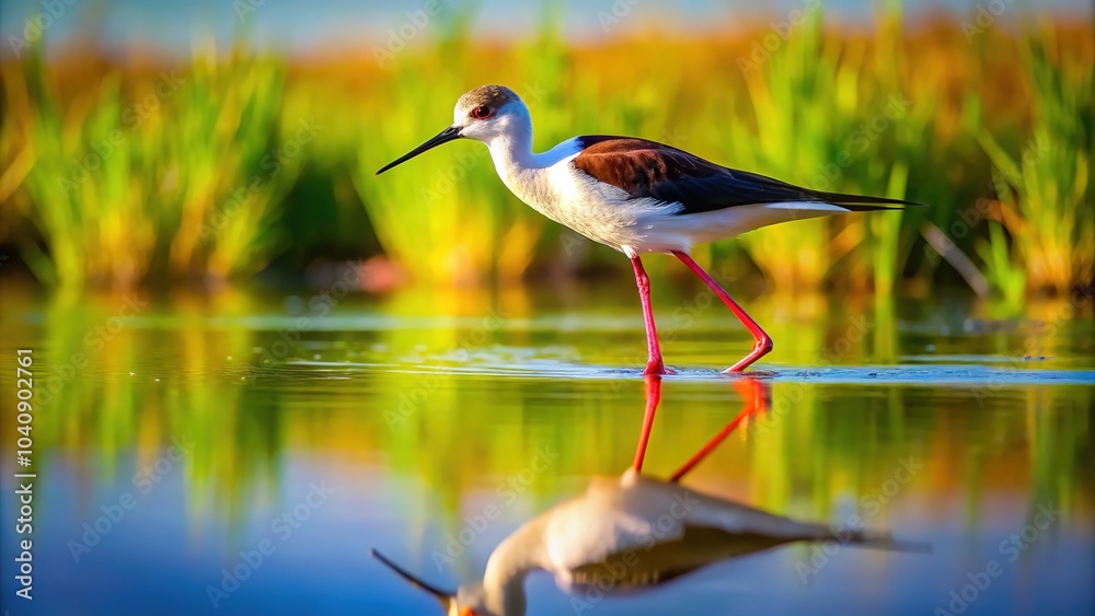 Obraz premium Birdwatching through a lens: Blackwinged Stilts in flight.