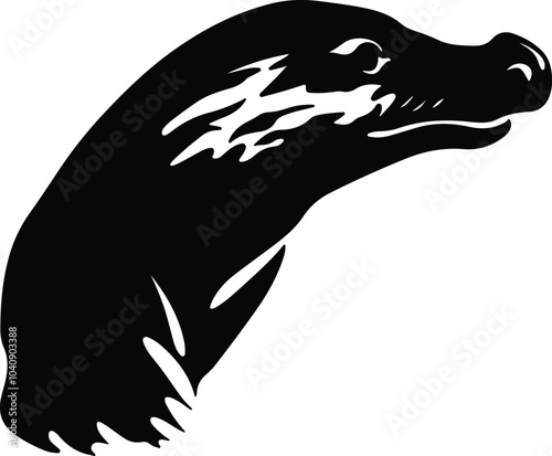 Black silhouette of duck-billed platypus head