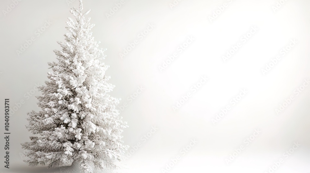 Snow-Covered Evergreen Tree Against a White Background Snow-Covered Evergreen Tree Against a White Background
