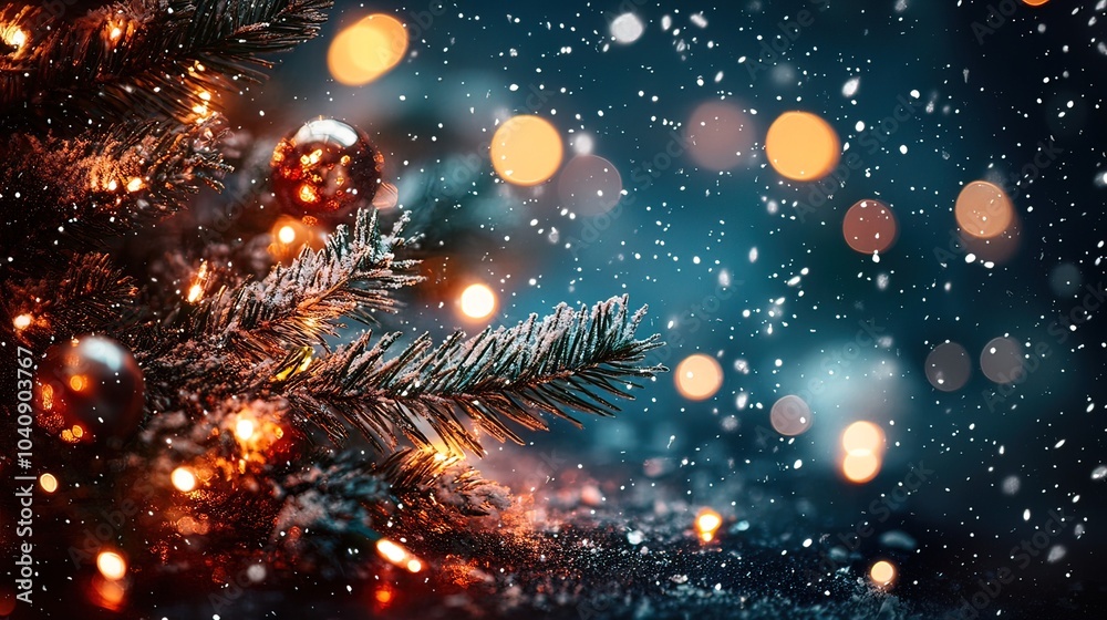 Christmas Tree Branch with Snow and Lights Christmas Tree Branch with Snow and Lights