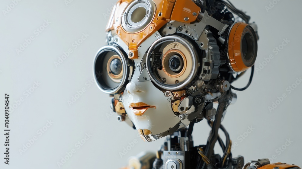 A humanoid robot engineer model, lifelike design with engineering tools and mechanical parts, Innovative style A humanoid robot engineer model, lifelike design with engineering tools and mechanical parts, Innovative style