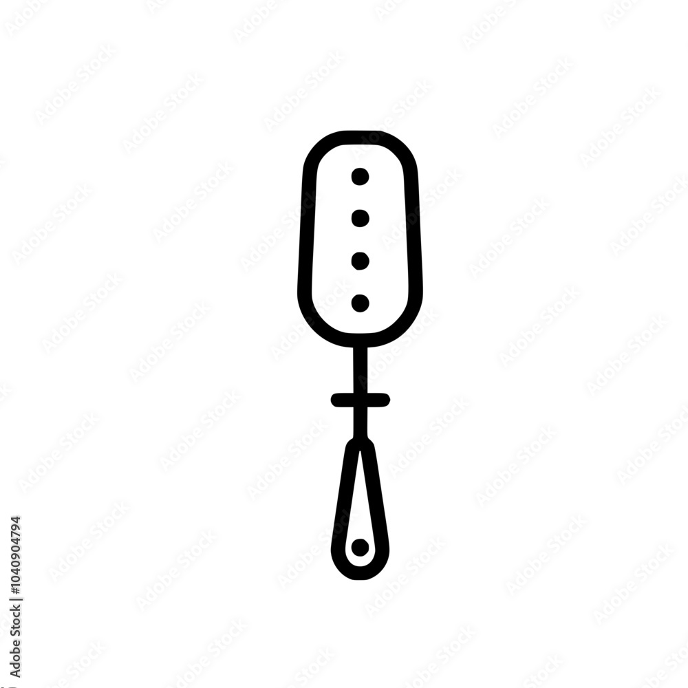 A simple linear vector outline drawing of a trapezoidal shaped cooking spatula, done in a minimalist style. A simple linear vector outline drawing of a trapezoidal shaped cooking spatula, done in a minimalist style.
