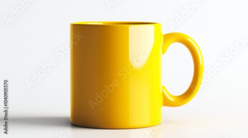 A bright yellow ceramic mug with a handle, isolated on a white background.