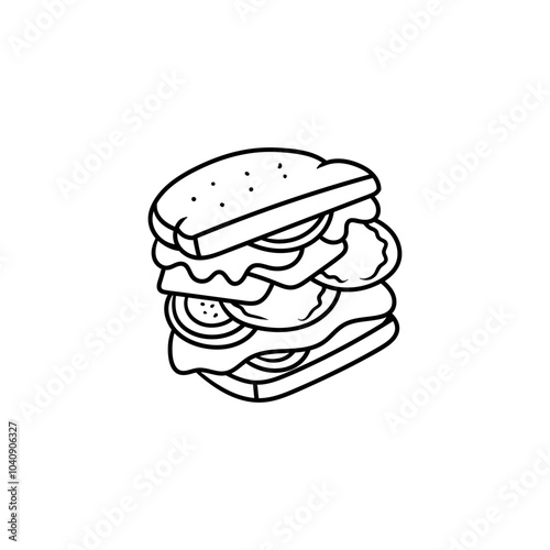 split sandwich drawing coloring line art style sketch classic vintage design illustration