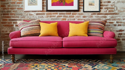 Vintage bohemian living room with a mismatched sofa, colorful textiles, and eclectic art, vintage boho living room, freespirited style photo