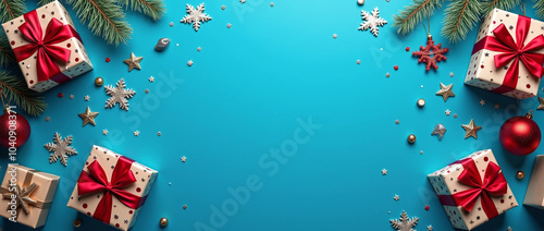 Festive Christmas Gift, Xmas decoration Banner, Copy Space, Generative AI