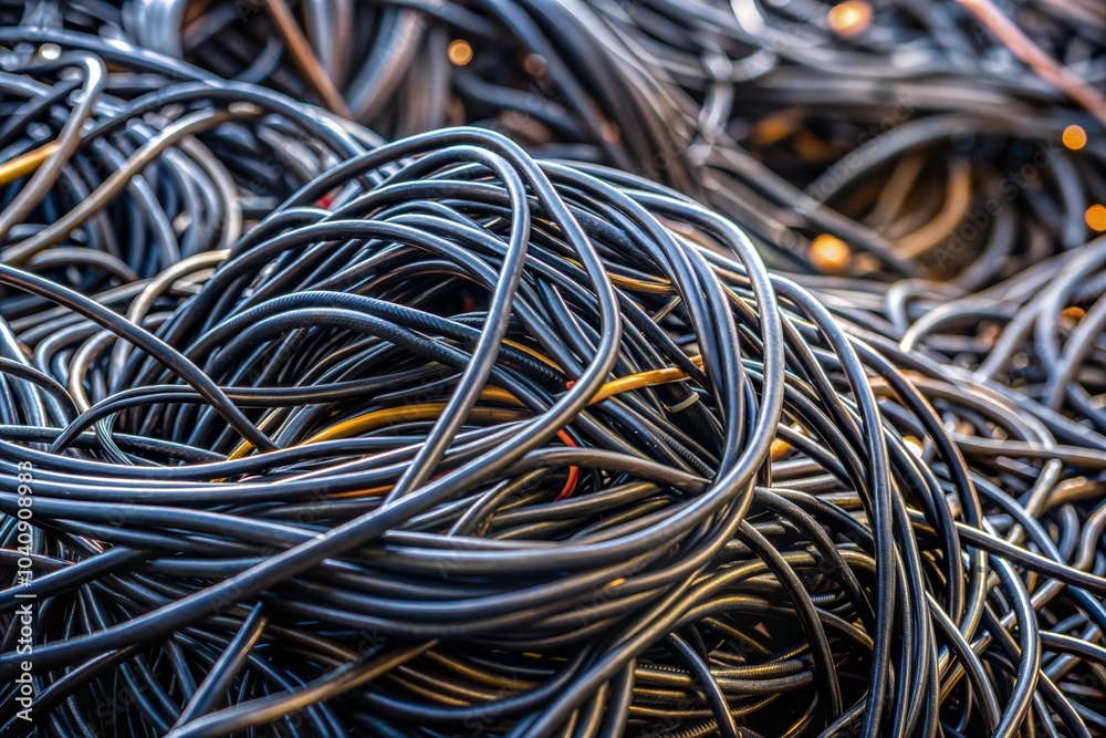 Tangled black cables with intricate texture pattern Tangled black cables with intricate texture pattern