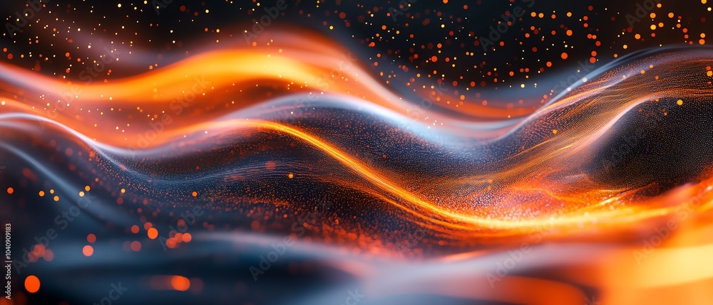 A wave of light and color is shown in the image, with a mix of blue and orange hues. The image has a dreamy, ethereal quality to it, with the colors A wave of light and color is shown in the image, with a mix of blue and orange hues. The image has a dreamy, ethereal quality to it, with the colors