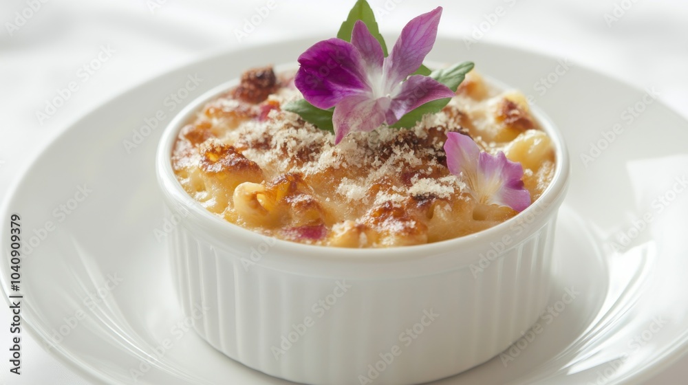Elegant Mac and Cheese with Vibrant Colors and Flowers Elegant Mac and Cheese with Vibrant Colors and Flowers