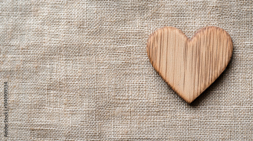 simple wooden heart set against textured fabric background evokes warmth and affection. Perfect for romantic themes or DIY projects