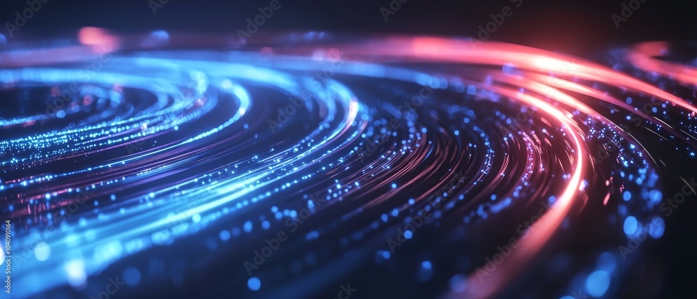 A spiral of light with blue and red streaks. The light is moving and he is coming from a computer A spiral of light with blue and red streaks. The light is moving and he is coming from a computer