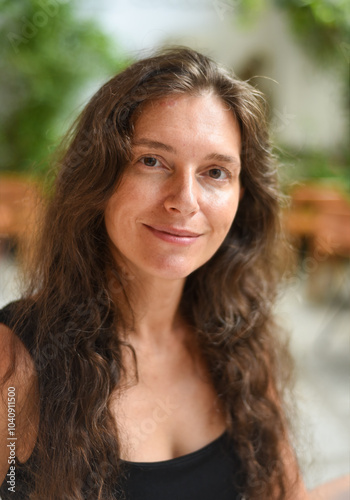 Selfie Portrait of 40 years old slavic woman close up without make up