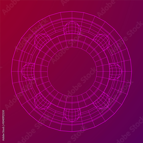 Roller bearing. Circular round rotating bearings used in industry for heavy equipment mechanical work and engineering. Wireframe low poly mesh vector illustration.