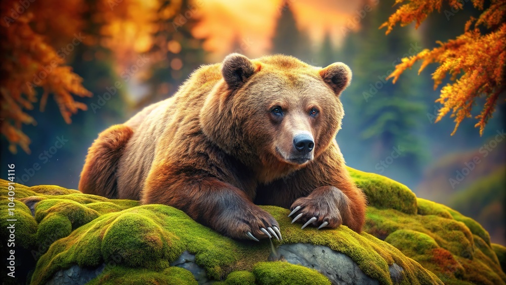 Obraz premium Fuzzy textures, rock formations, a bear basking in surreal dreams.