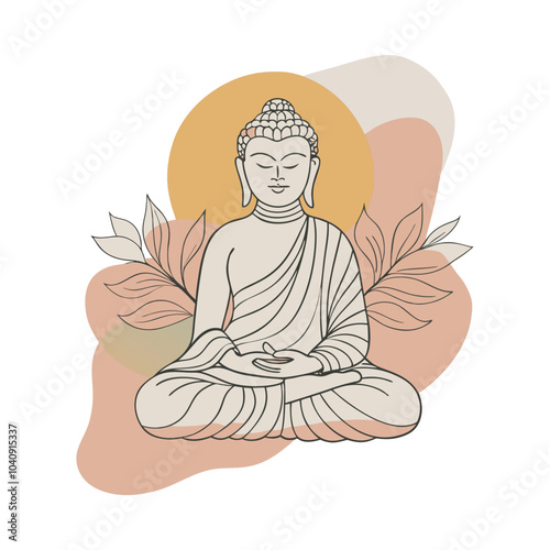 Beautiful minimalist Buddha meditation illustration symbolizing peace, mindfulness, spirituality, and inner calm with natural abstract background art.