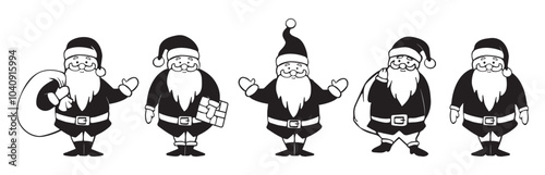 collection of santa claus vector illustration black and white drawing. cute full length santa claus vector collection of black and white illustrations