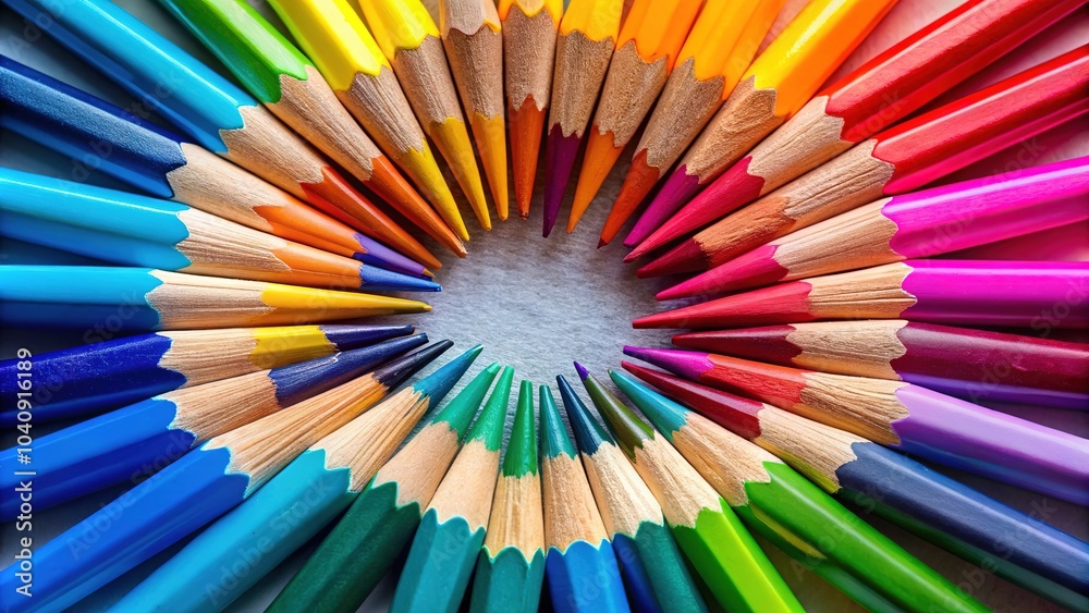 A kaleidoscope of colors in a pencil circle - a striking macro image that embodies the artist's boundless imagination. A kaleidoscope of colors in a pencil circle - a striking macro image that embodies the artist's boundless imagination.