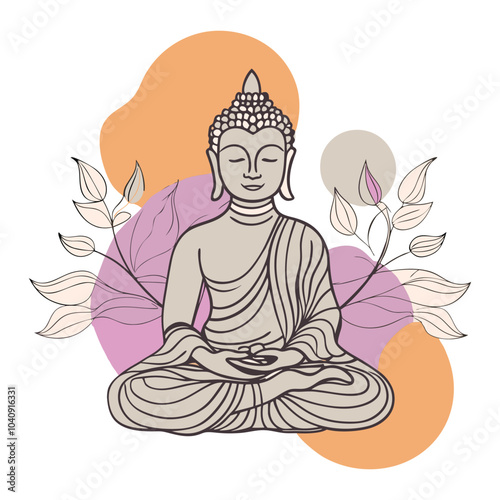 Beautiful minimalist Buddha meditation illustration symbolizing peace, mindfulness, spirituality, and inner calm with natural abstract background art.